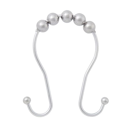 Kenney Mfg Beaded Roller Shower Curtain Double Hooks, Set of 12, Chrome KN67123V2